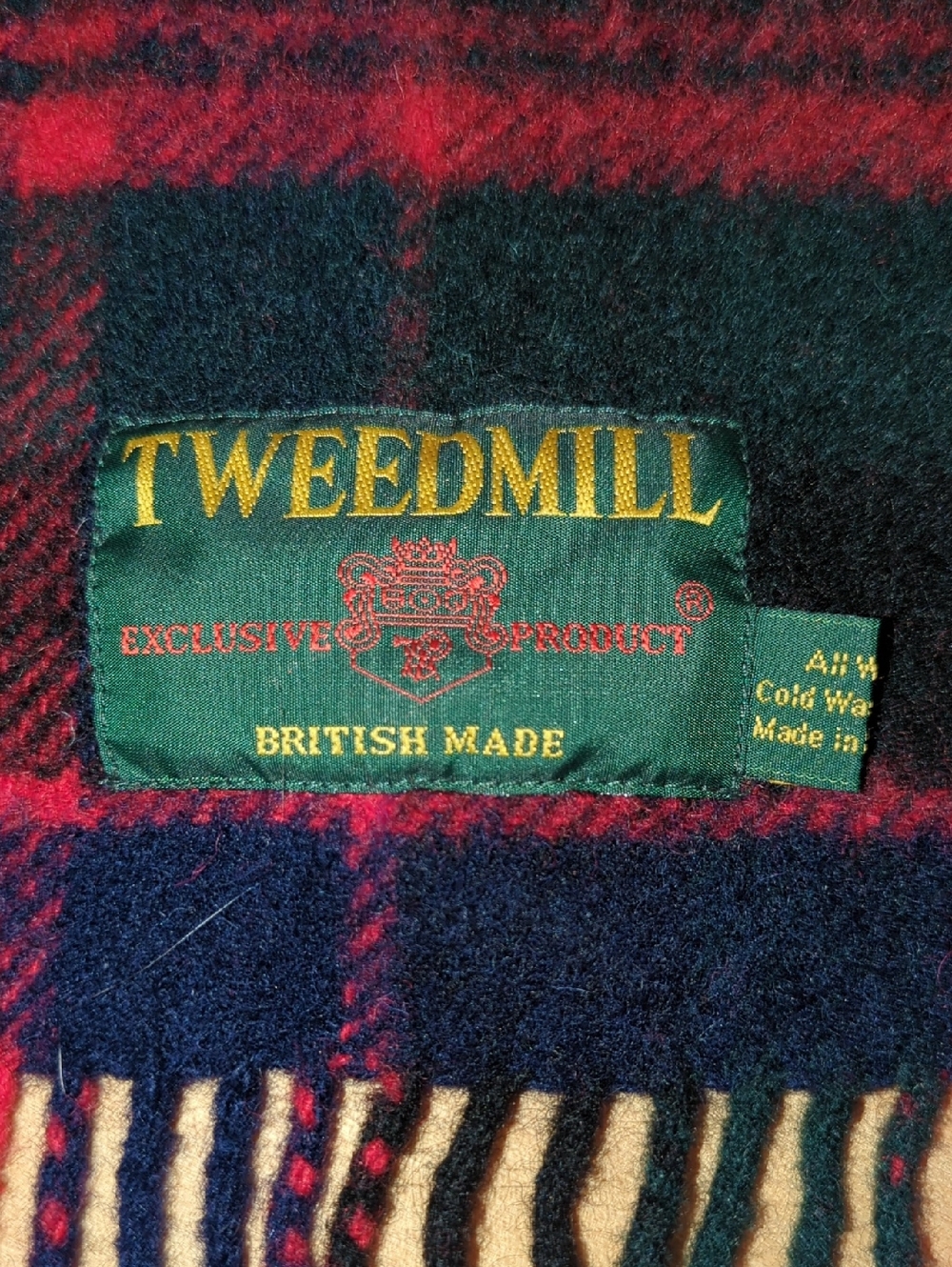 British Made Red & Navy Wool Throw Blanket